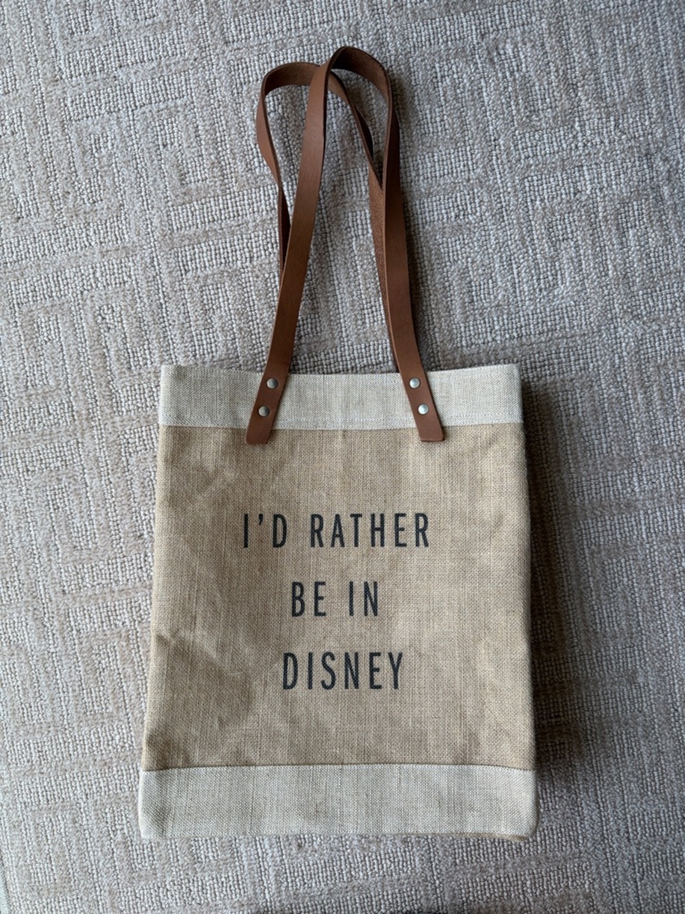 Napolis Canvas Market Tote Bag "I'd Rather Be in Disney" - Natural & Brown